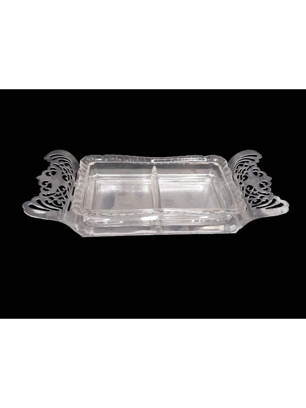 Vintage Farber Bros New York Chrome Kraft Divided Glass Dish Ornate Handles